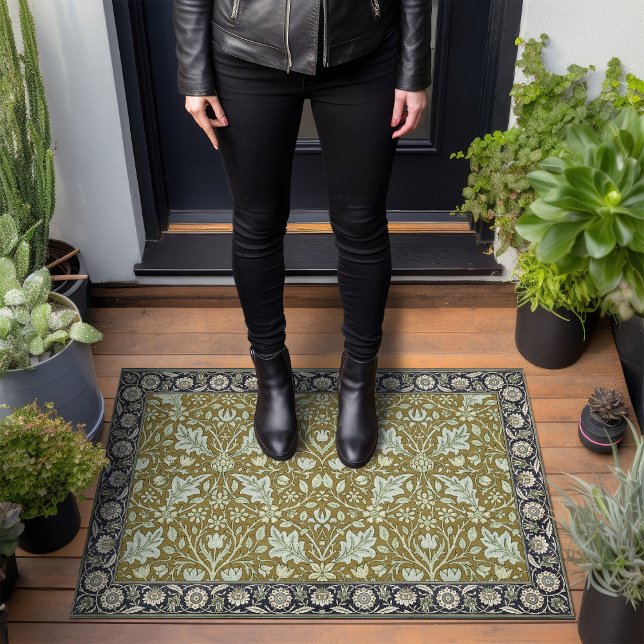 Vintag Gold Green William Morris Blumenmuster Fußmatte (Von Creator hochgeladen)