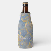 Vintag Gold Light Florals Mit Monogramm Flaschenkühler (Flaschenvorderseite)