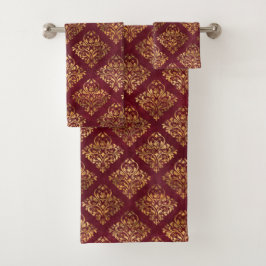 Vintag Gold Maroon Damask Muster Badhandtuch Set