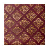 Vintag Gold Maroon Damask Muster Fliese (Vorderseite)