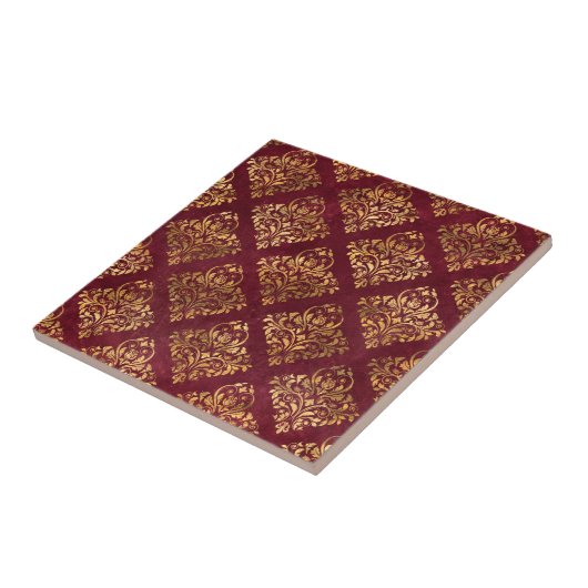 Vintag Gold Maroon Damask Muster Fliese (Seite)