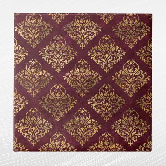 Vintag Gold Maroon Damask Muster Fliese