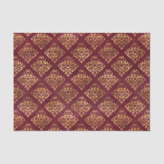 Vintag Gold Maroon Damask Muster Seidenpapier (Vorderseite)