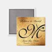 Vintag-Gold-Monogramm Save the Date Magnet (Vorderseite/Rückseite)