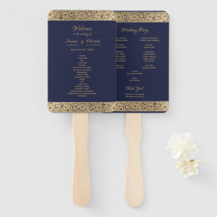 Vintag Gold Navy Blue Wild Rose Elegante Hochzeit Fächer