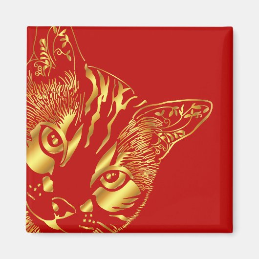 Vintag Gold Niedliche Gesichtskatze Magnet (Vorne)