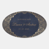 Vintag-Gold-Ornament-Save the Date-Aufkleber Ovaler Aufkleber (Vorderseite)