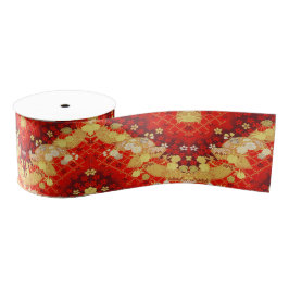 Vintag Gold Red Japanisch Kimono Blume Ripsband