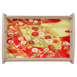 Vintag Gold Red Japanisch Kimono Blume Serviertablett