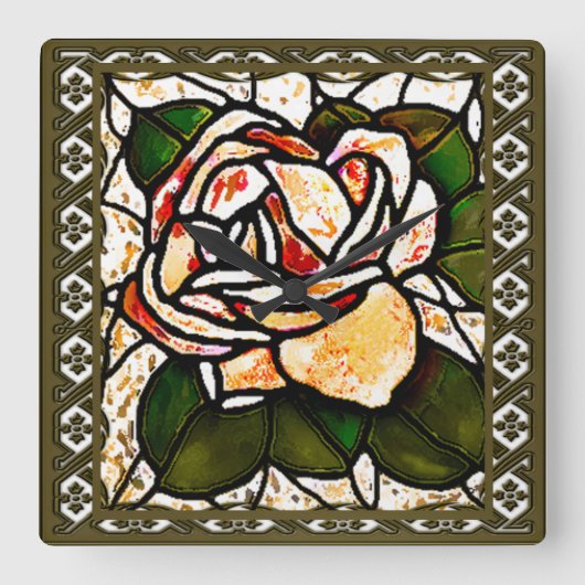 Vintag Gold Rose Art Deco Quadratische Wanduhr (Vorderseite)