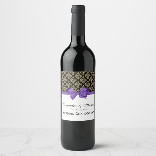 Vintag-Gold-SchwarzDamaskus-Amethyst Lila Weinetikett (Vorderseite)