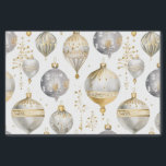 Vintag Gold Silver Black Christmas Ornaments Seidenpapier<br><div class="desc">Vintage Ornamente in Gold und Silber werden in diesem Aquarellbild für Ihre Weihnachts- und Winterferien-Taschentücher eingefangen. In diesem Blatt sind die vorherrschenden Farben Gold und Silber,  mit ein wenig schwarzer Farbe und einige skurrile Golddetails.</div>