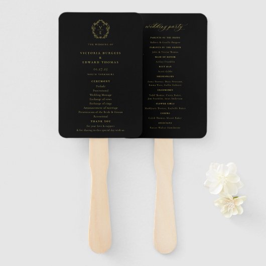 Vintag Gold Wappen Black Wedding Program Fächer (Vorne und Hinten)