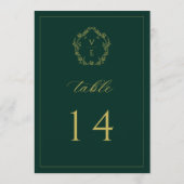 Vintag Gold Wappen Emerald Wedding Tischnummer (Rückseite)