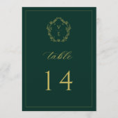 Vintag Gold Wappen Emerald Wedding Tischnummer (Vorderseite)