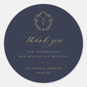 Vintag Gold Wappen Monogram Wedding Vielen Dank Runder Aufkleber