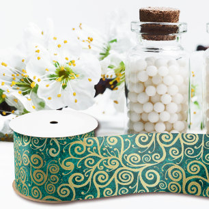 Vintag Gold Wirbel Muster Luxury Boho Jade Green Satinband