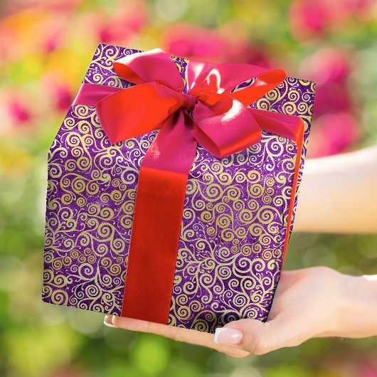 Vintag Gold Wirbel Muster Luxus Lila Amethyst Geschenkpapier