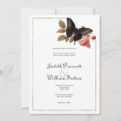 Vintag-Goldbarsch-Rosa-Schmetterling-Blumenhochzei Einladung (Vorderseite)