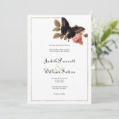 Vintag-Goldbarsch-Rosa-Schmetterling-Blumenhochzei Einladung (Stehend Vorderseite)