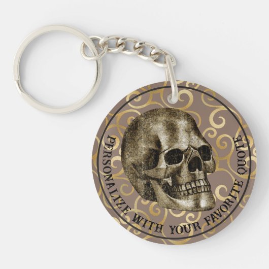 Vintag Golden Damask Cool Skull Goth Halloween Schlüsselanhänger (Vorderseite)