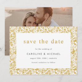Vintag Golden Ditzy Floral Wedding Save The Date