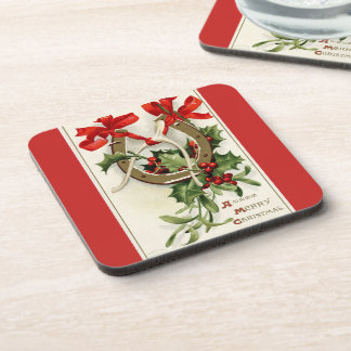 Vintag Golden Horseshoe Wishbone Weihnachten Getränkeuntersetzer