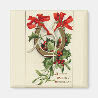 Vintag Golden Horseshoe Wishbone Weihnachten Magnet