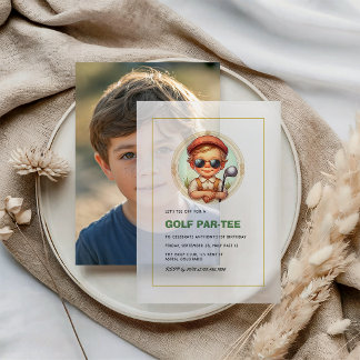 Vintag Golf Par-T-Shirt 1. Geburtstag Junge Pergament Einladungen