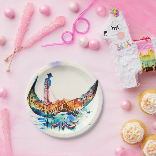 Vintag Gondola Venedig Liebe Reisen Pappteller (Party)