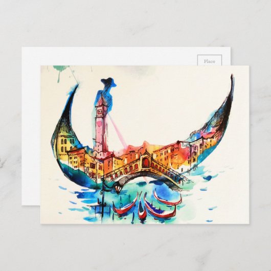 Vintag Gondola Venedig Liebe Reisen Postkarte (Vorne/Hinten)