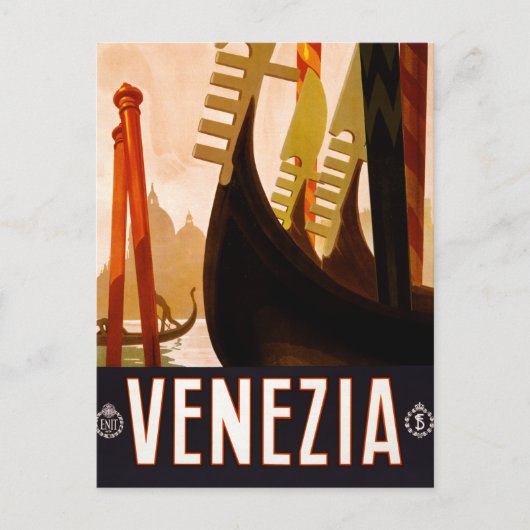 Vintag Gondola Venezia Italien Reisen Postkarte (Vorderseite)