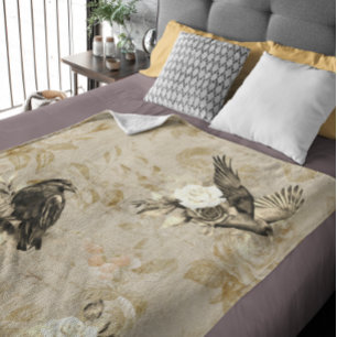 Vintag Goth Decoupage Crow Raven monochromatisch Fleecedecke