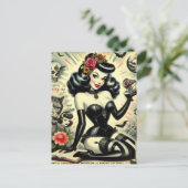 Vintag Goth Girl Illustration Postkarte (Stehend Vorderseite)