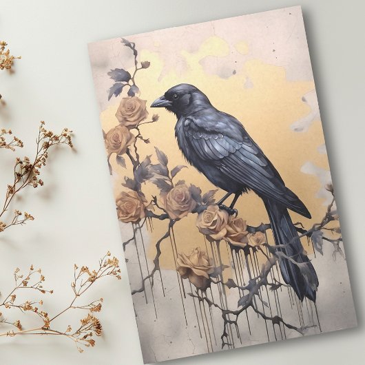 Vintag Goth Raven Gold Rose Aquarell Seidenpapier
