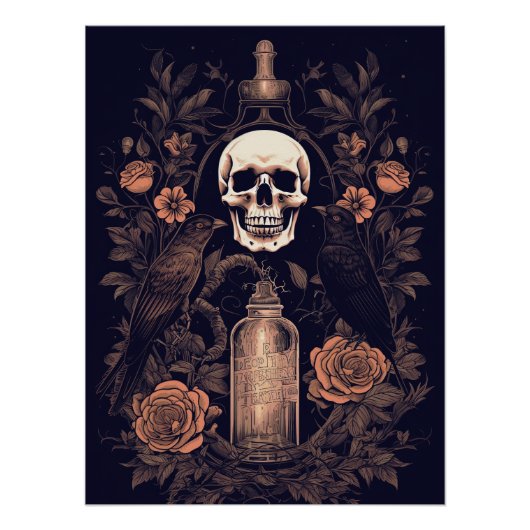 Vintag Goth Skeleton Skull Raven Poison Halloween Poster (Vorderseite)