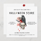Vintag Goth Skull Raven Spooky Halloween-Party Einladung (Vorne/Hinten)