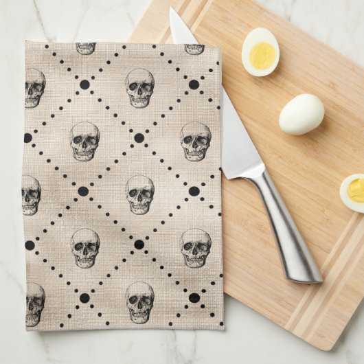 Vintag Goth Skulls Grid Geschirrtuch (Viertel Falte)
