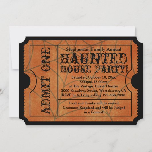 Vintag Goth Ticket Spuk House Halloween-Party Einladung (Vorderseite)