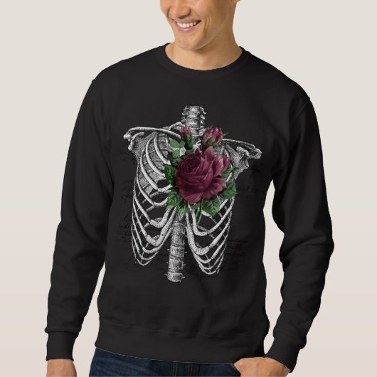 Vintag Gothic Burgundy Blumenskelett Sweatshirt (Vorderseite)