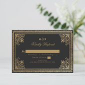 Vintag Gothic Gold Viktorianisch Wedding RSVP Begleitkarte (Stehend Vorderseite)