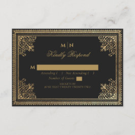 Vintag Gothic Gold Viktorianisch Wedding RSVP Begleitkarte