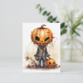 Vintag Gothic Halloween Pumpkin Fiend Postkarte (Stehend Vorderseite)