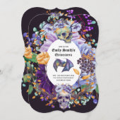 Vintag Gothic Lila Oranage Quinceanera Skulls Einladung (Vorne/Hinten)