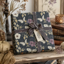 Vintag Gothic Moth & Dark Floral Gray & Ivory