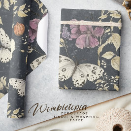 Vintag Gothic Moth & Dark Floral Gray & Ivory Geschenkpapier