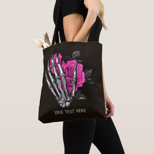 Vintag Gothic Pink Rose Skelett Personalisiert Tasche (Von Nahem)