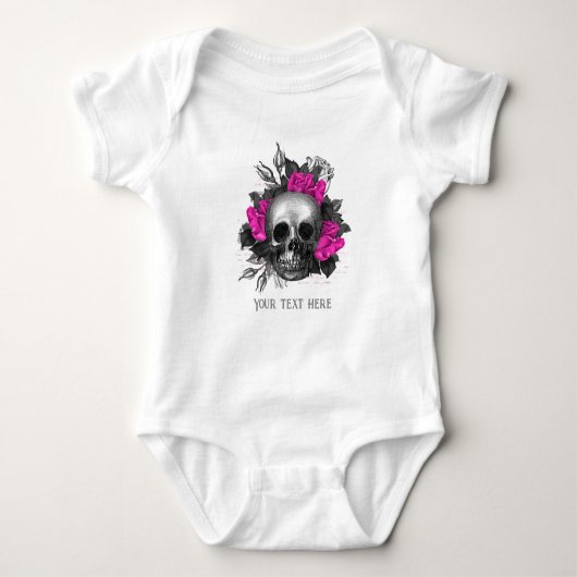 Vintag Gothic Pink Rose Skull Personalisiert Baby Strampler (Vorderseite)