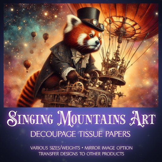 Vintag Gothic Red Panda Dreamy Decoupage Seidenpapier