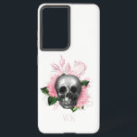Vintag-Gothic-Rose-Skull-Monogramm Samsung Galaxy Hülle<br><div class="desc">Whimsikal Vintag gotische Handy Gehäuse mit rosa Rosen in einem Schädel.</div>